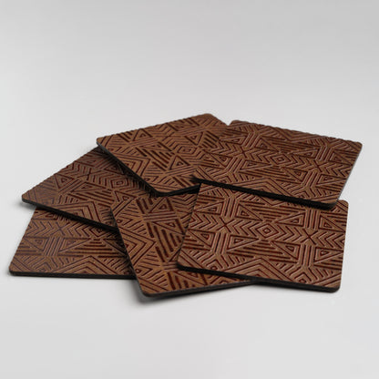 ZAIBA Home MFUMO Dark Square | 6PC WOODEN COASTERS