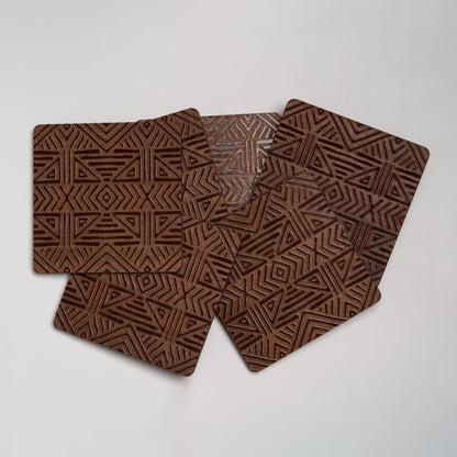 ZAIBA Home MFUMO Dark Square | 6PC WOODEN COASTERS