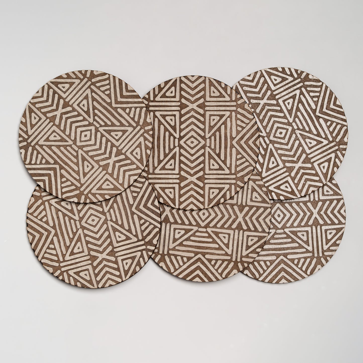 ZAIBA Home MFUMO Light Circle | 6PC WOODEN COASTERS