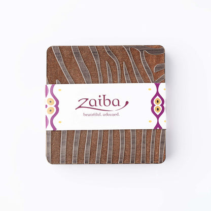 ZAIBA Home PUNDA MILIA Dark Square | 6PC WOODEN COASTERS