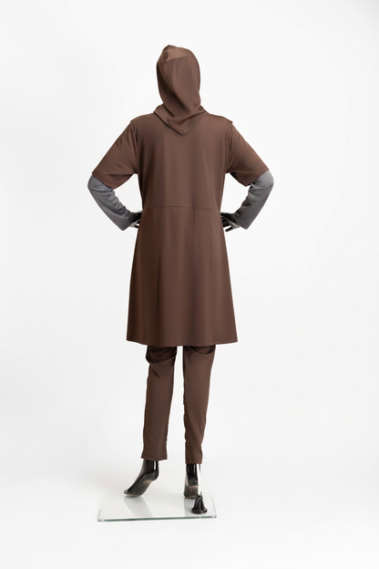 ZAIBA Modest Teen's Burkini Set - Brown/Grey