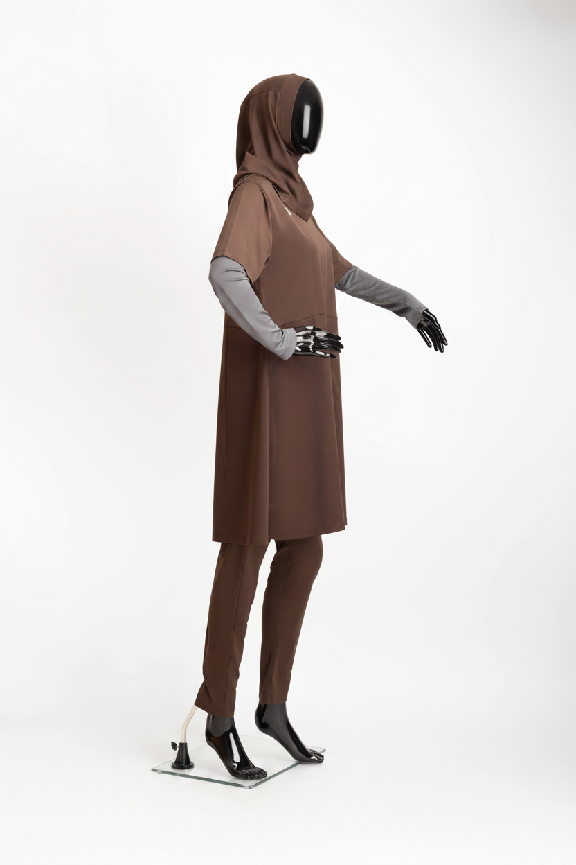 ZAIBA Modest Teen's Burkini Set - Brown/Grey