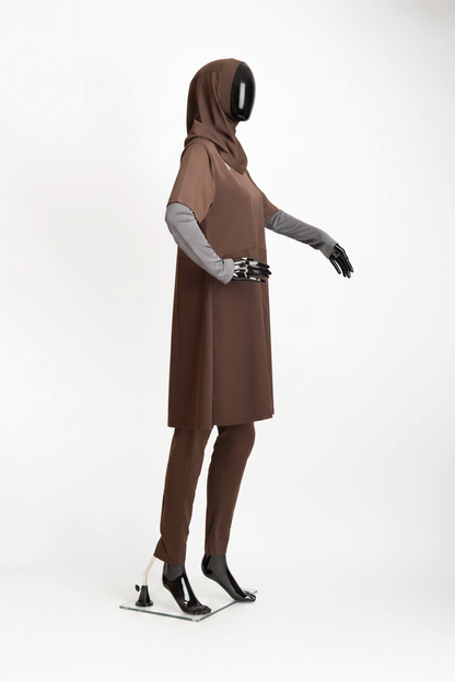 ZAIBA Modest Teen's Burkini Set - Brown/Grey