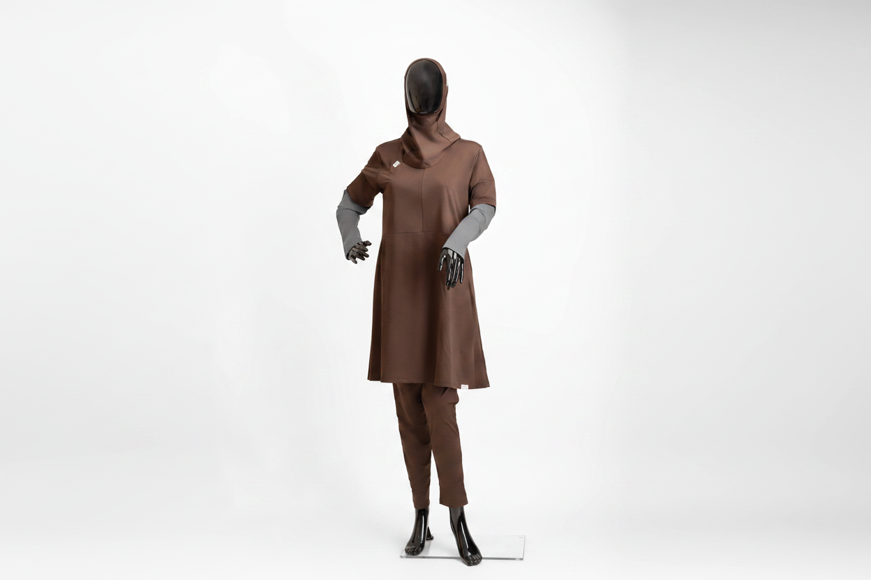 ZAIBA Modest Teen's Burkini Set - Brown/Grey