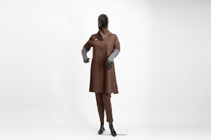 ZAIBA Modest Teen's Burkini Set - Brown/Grey